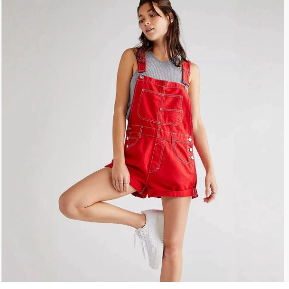 Women's Denim Suspender Shorts