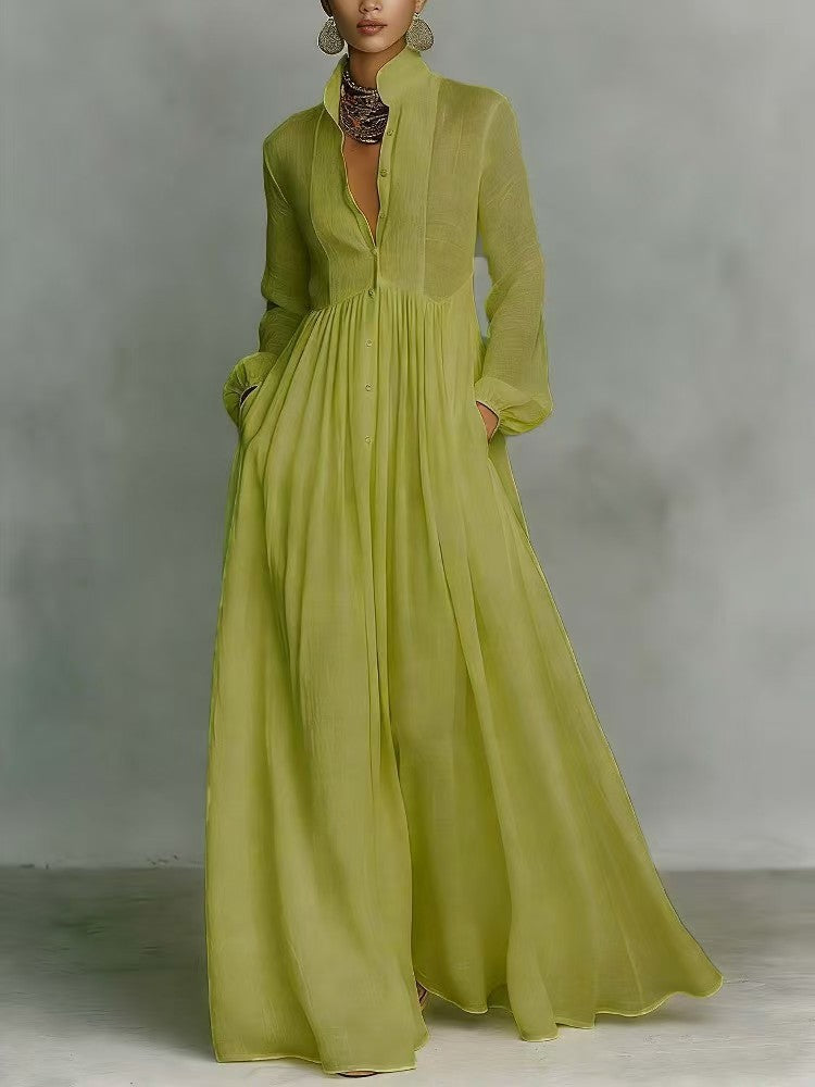 Elegant Pleated Long Sleeve Dress