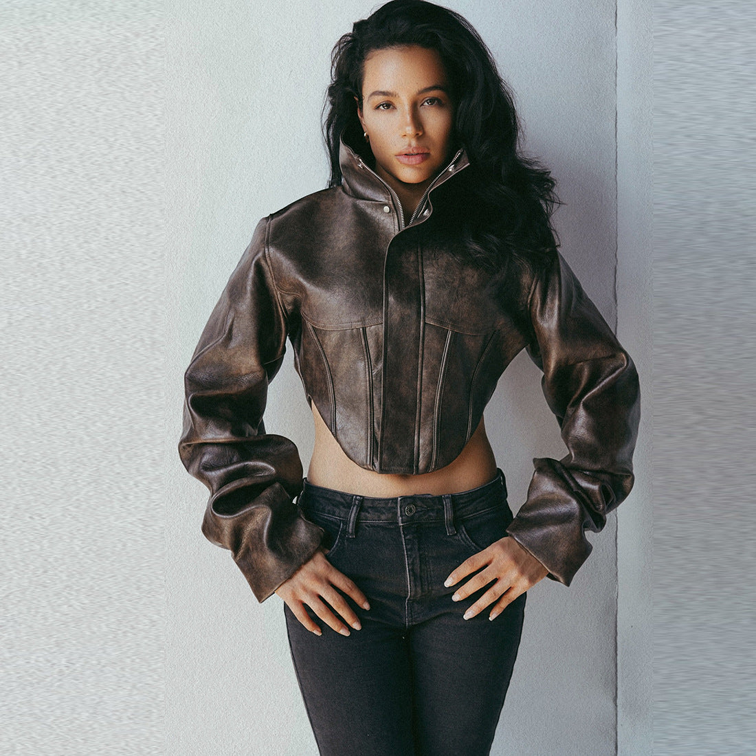 Slim Fit PU Leather Jacket
