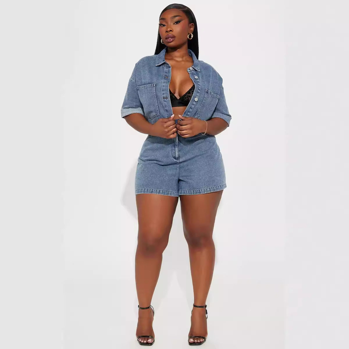 Women's Denim Jumpsuit with Stretch Waist