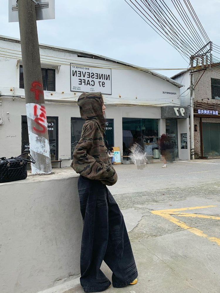 Retro Camouflage Hooded Zipper Jacket