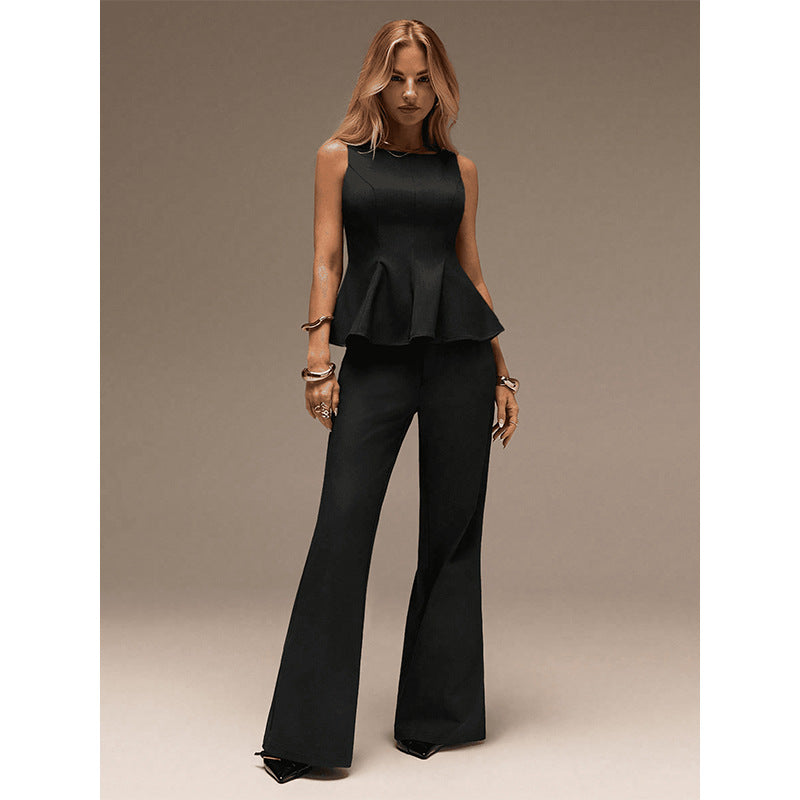 Women's Sleeveless Square Neck Top and Wide-Leg Pants
