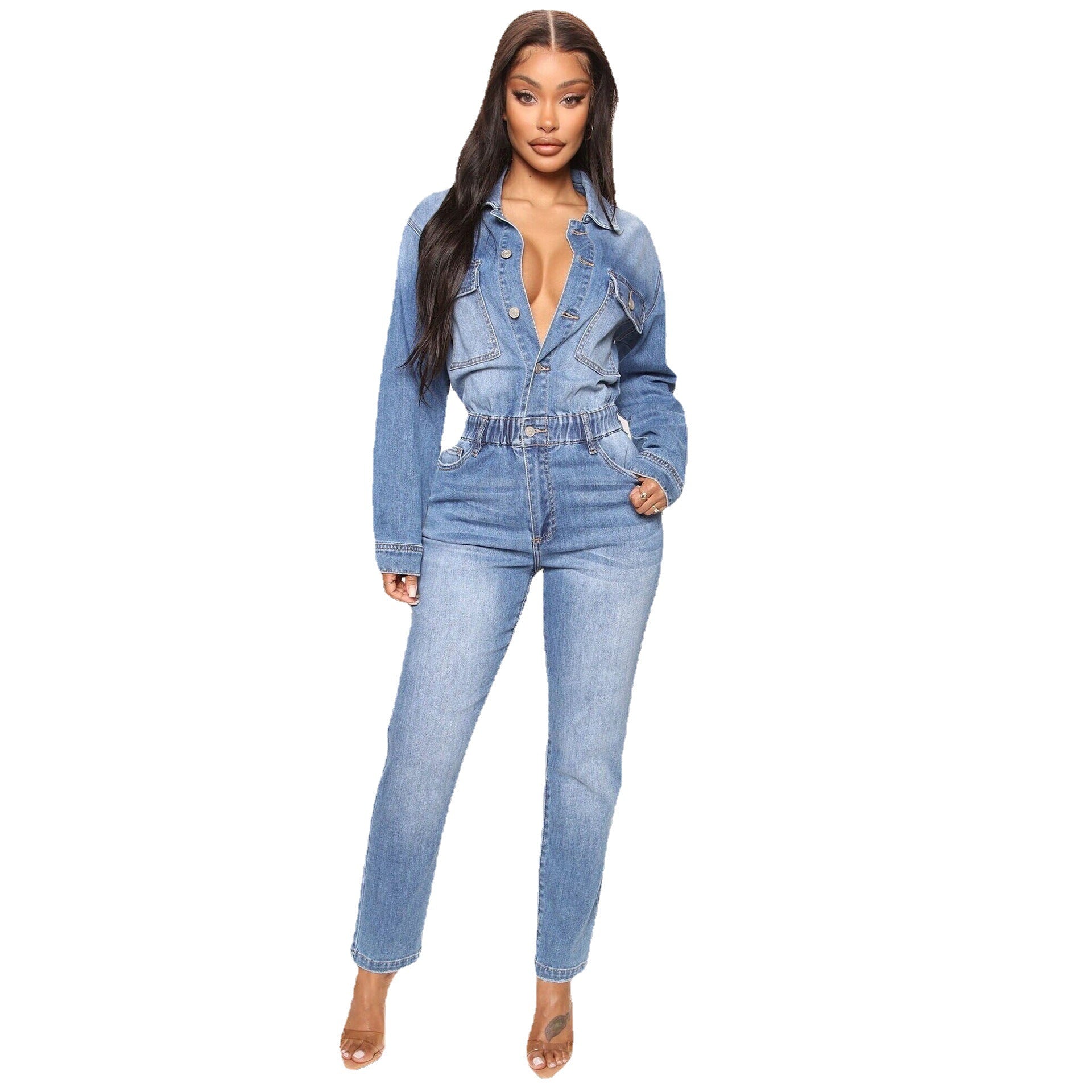 Long Sleeve Denim Jumpsuit for Women