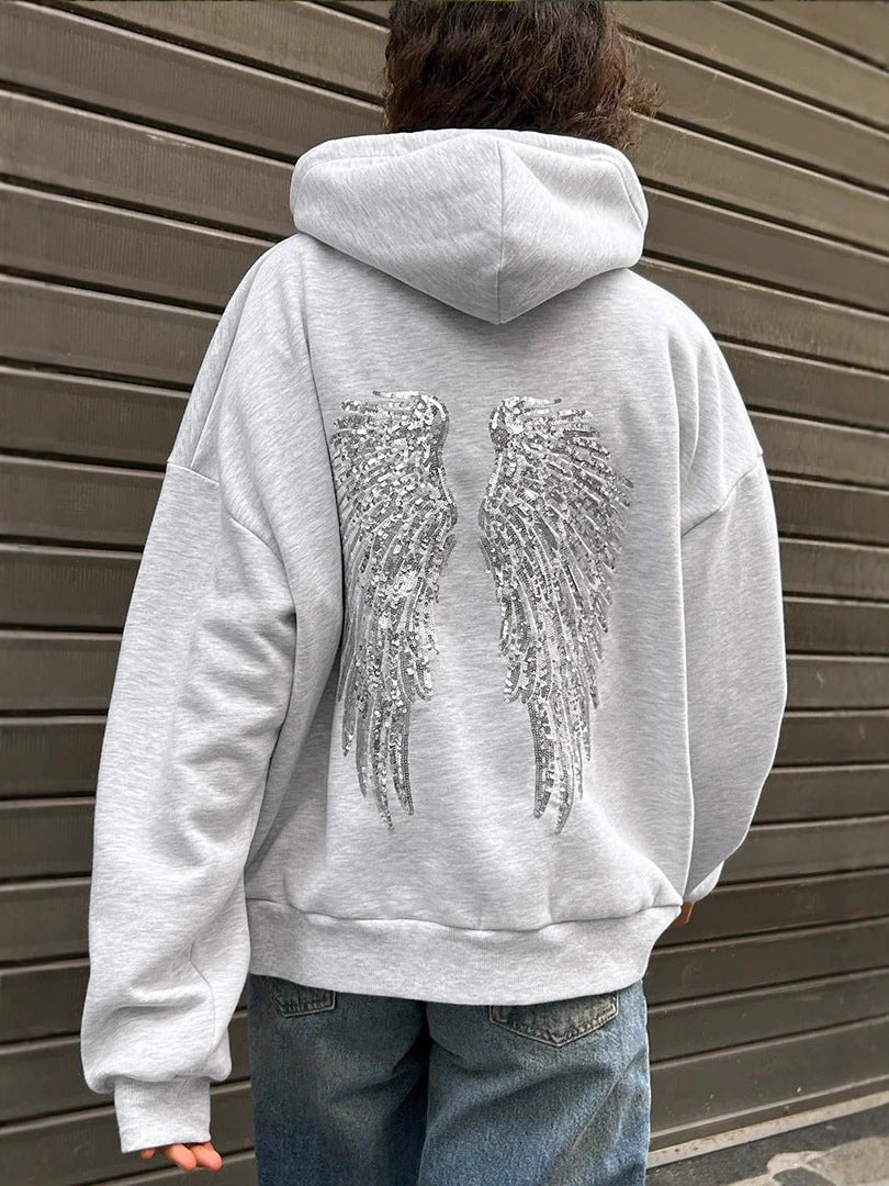 Sweet & Spicy Style Wings Sequin Casual Hoodie and Trousers