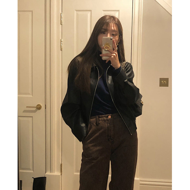 Womens PU Leather Biker Jacket