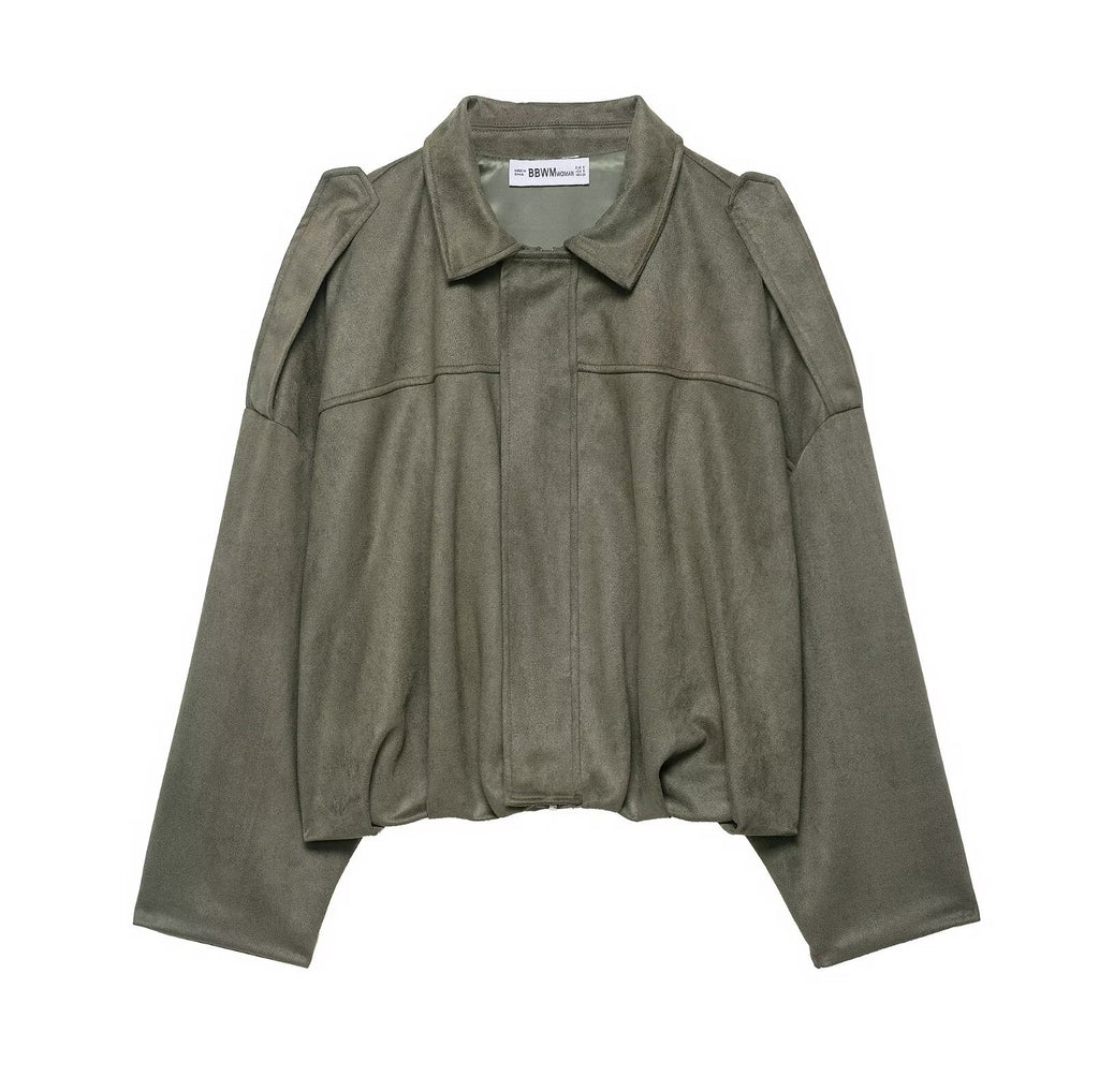 Womens Lapel Zipper Suede Jacket