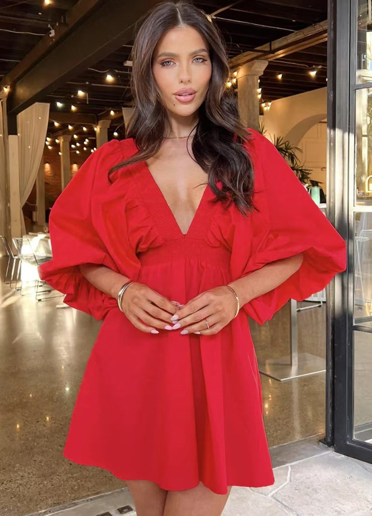 French Summer Cotton Bubble Sleeve Dress
