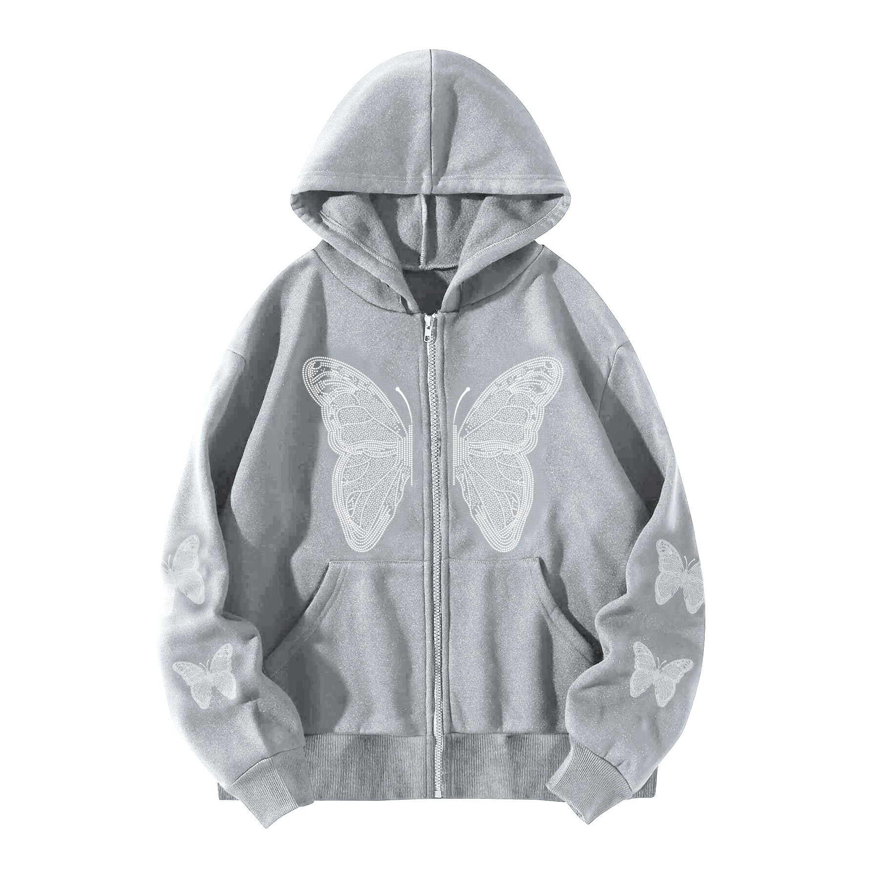 Butterfly Print Fleece Hooded Sweatshirt