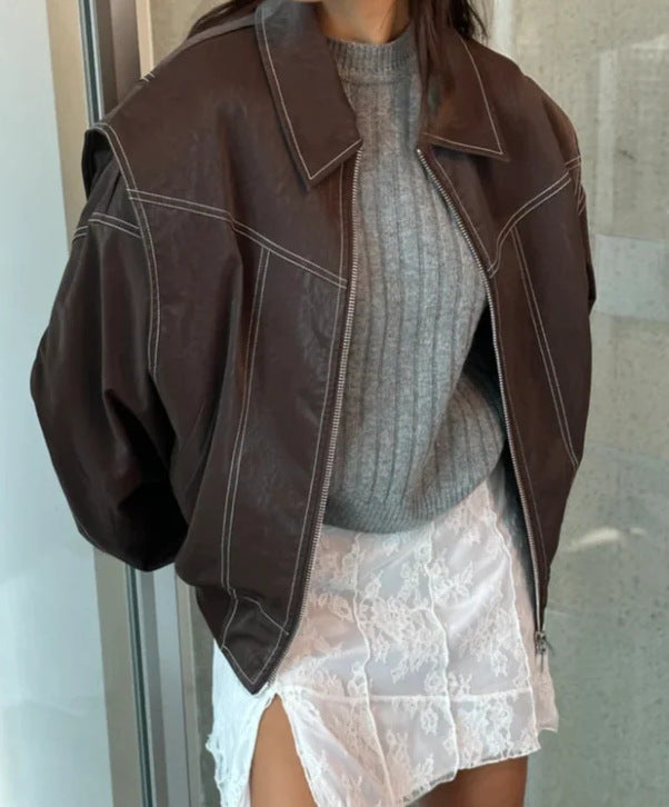 Retro Loose Fit Lapel Zipper Jacket