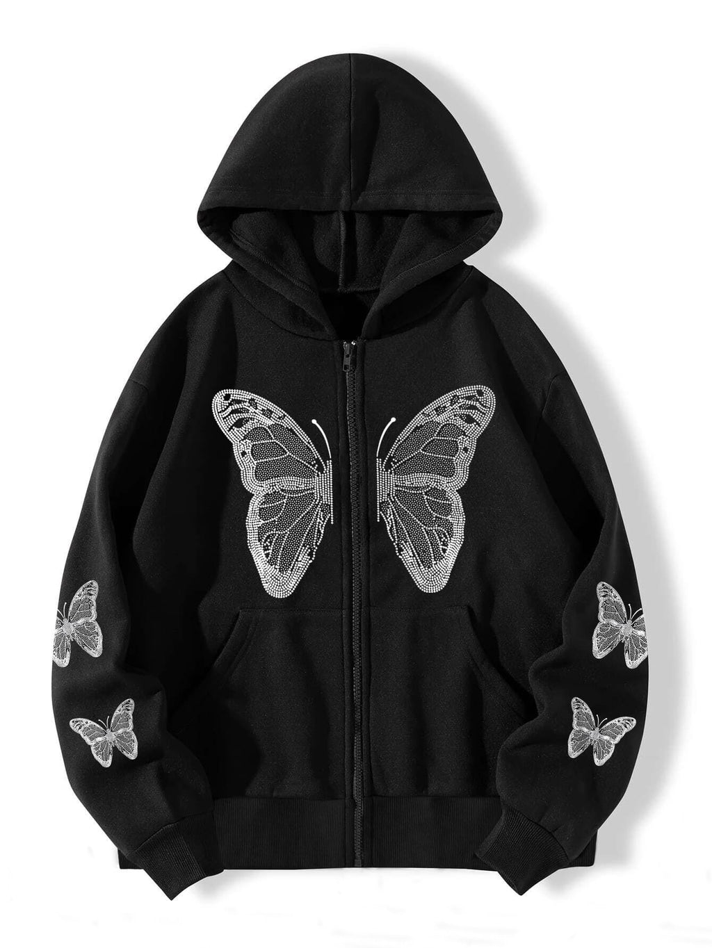 Butterfly Print Fleece Hooded Sweatshirt