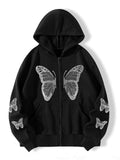 Butterfly Print Fleece Hooded Sweatshirt