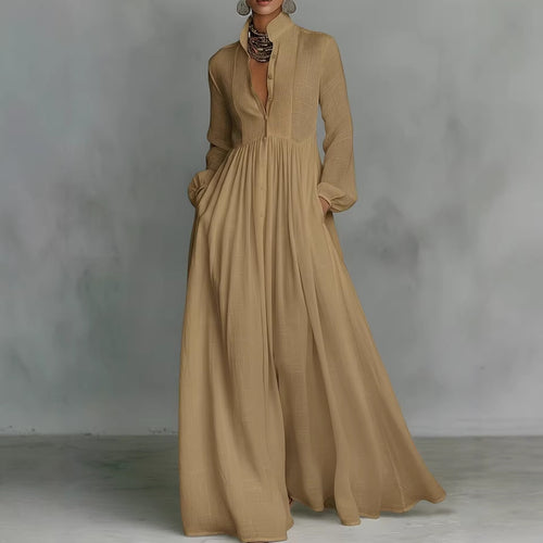 Elegant Pleated Long Sleeve Dress