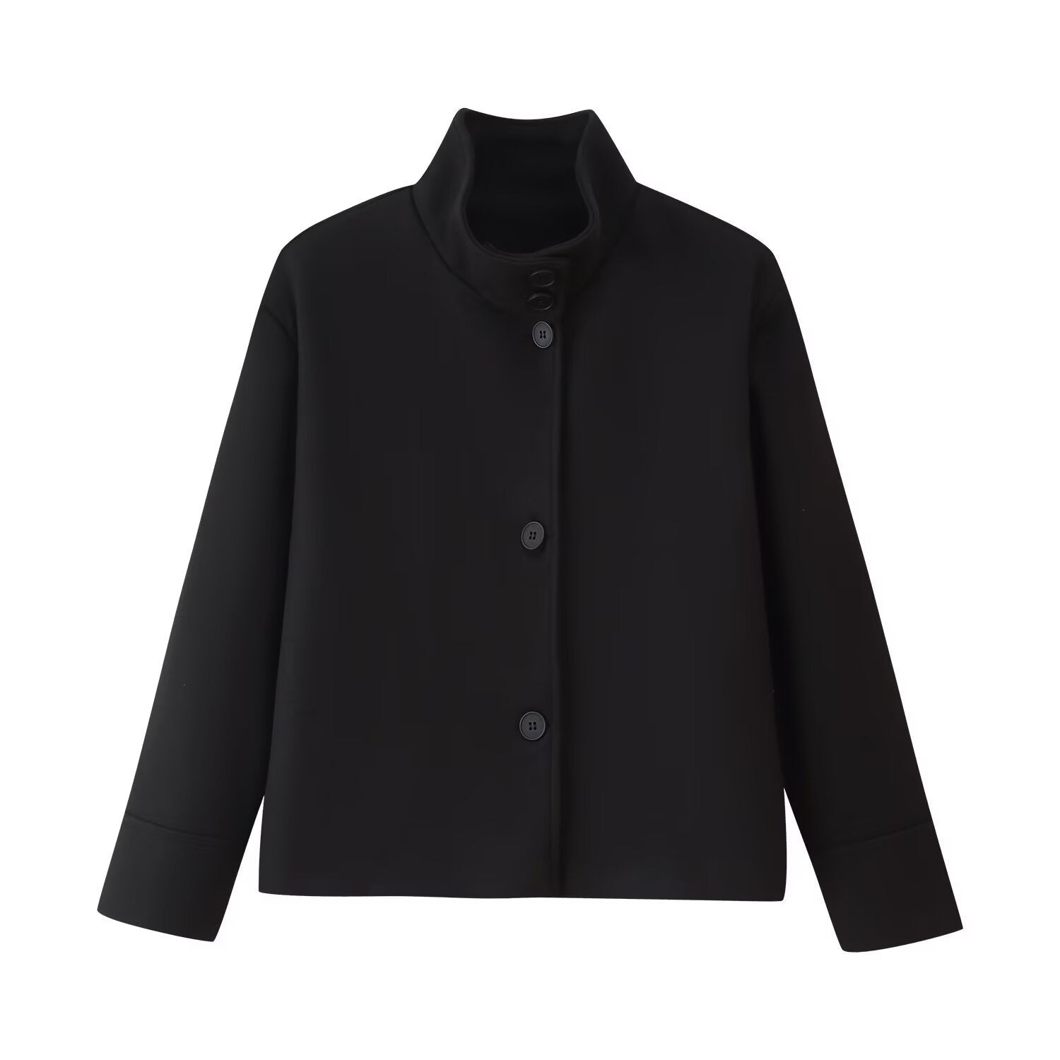 Womens Stand Collar Button Woolen Jacket