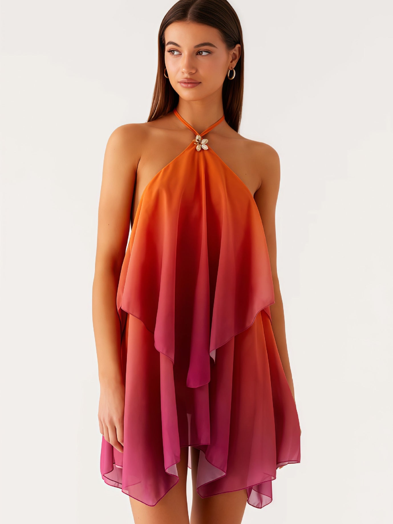 Halter Neck Gradient Mesh Dress