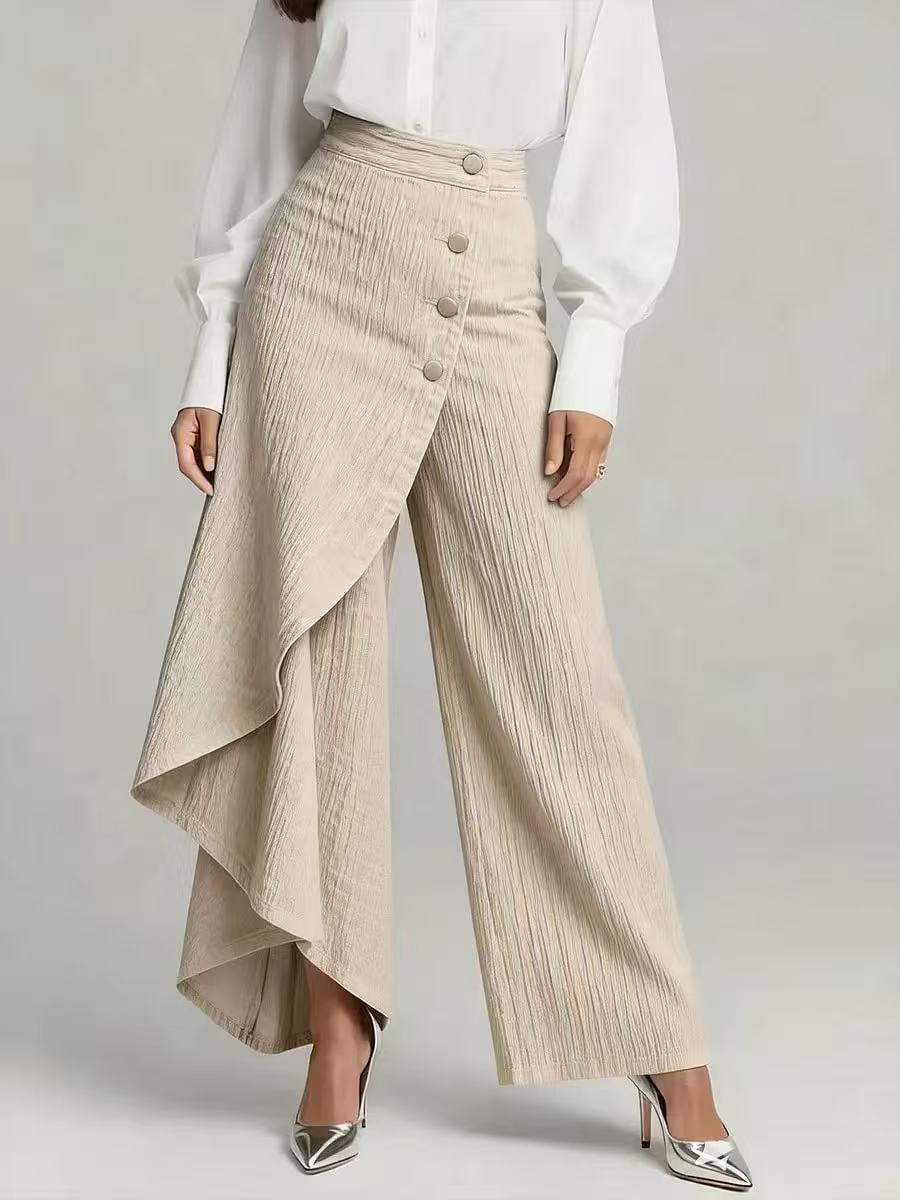 Printed Buttoned Wide Leg Pants