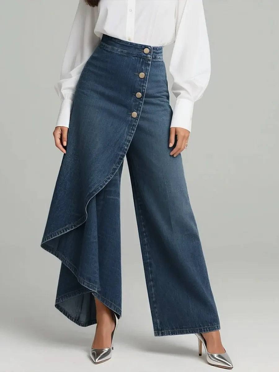 Printed Buttoned Wide Leg Pants