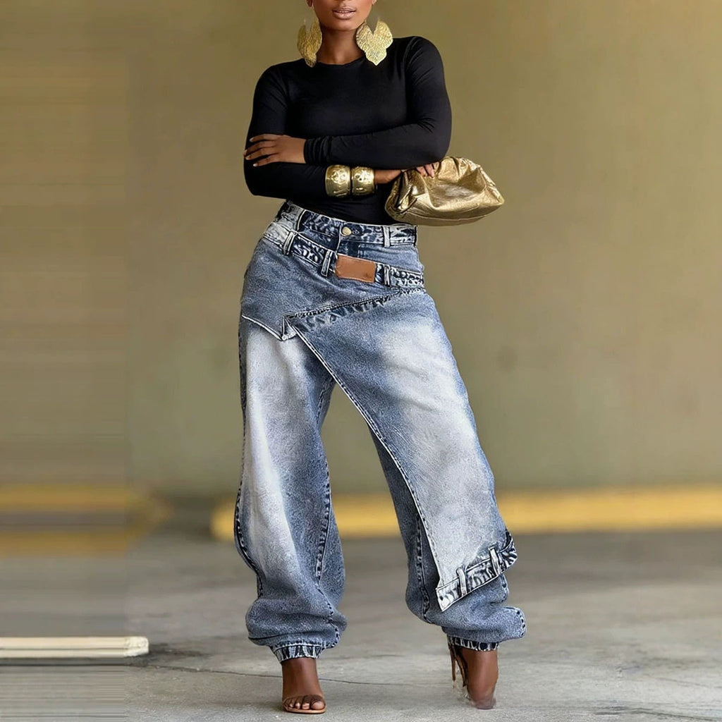 Designer Patchwork Denim Trousers