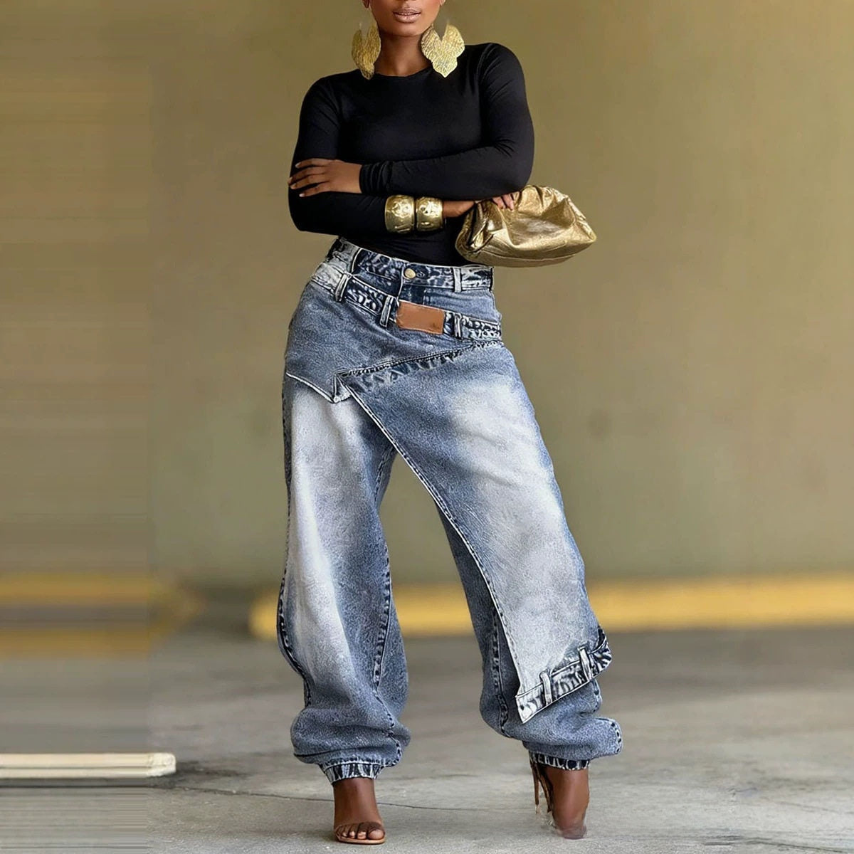 Designer Patchwork Denim Trousers