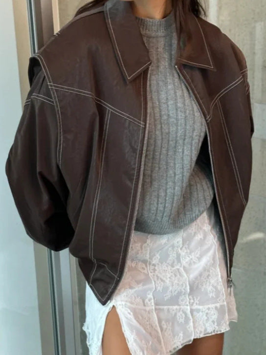 Retro Loose Fit Lapel Zipper Jacket