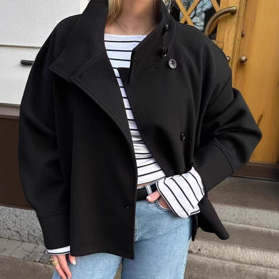 Women's Elegant Stand Collar Wool Coat
