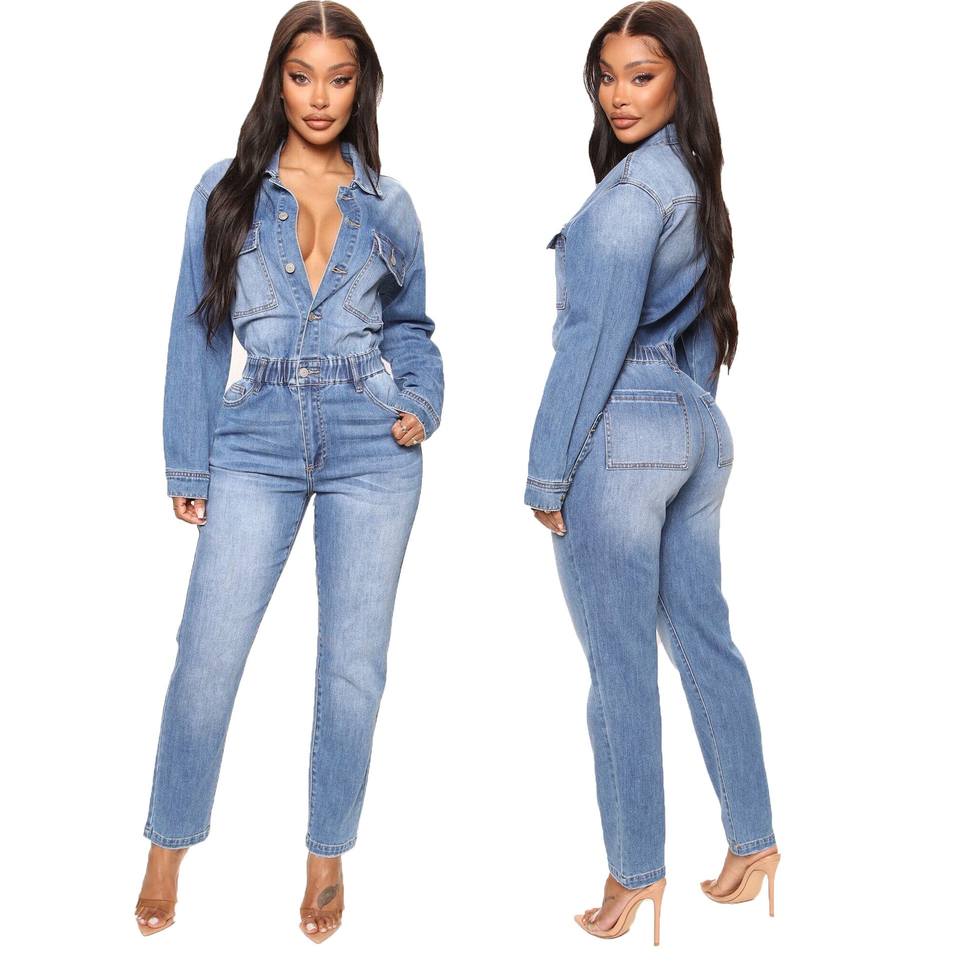 Long Sleeve Denim Jumpsuit for Women