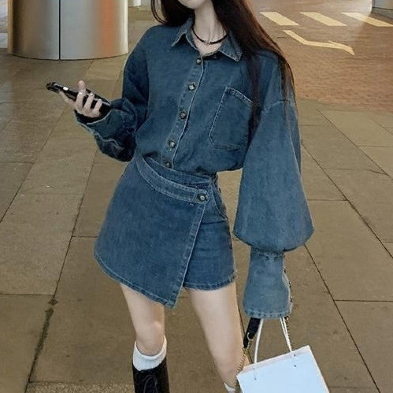 Women's Denim Shirt and Culottes Set