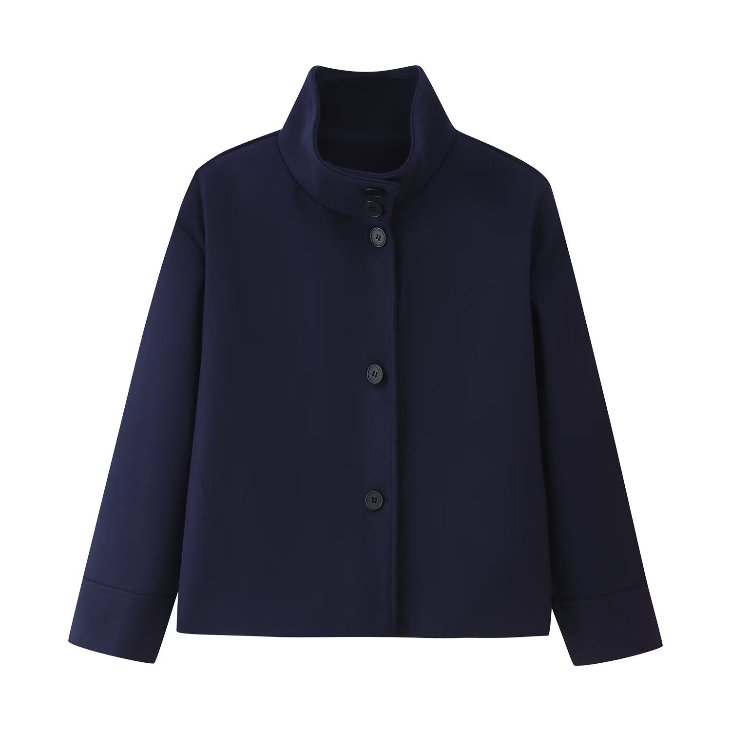 Womens Stand Collar Button Woolen Jacket