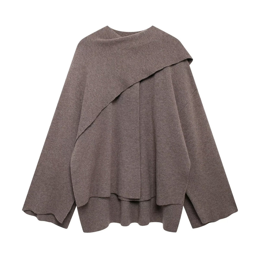 Asymmetrical Scarf Collar Knitted Jacket
