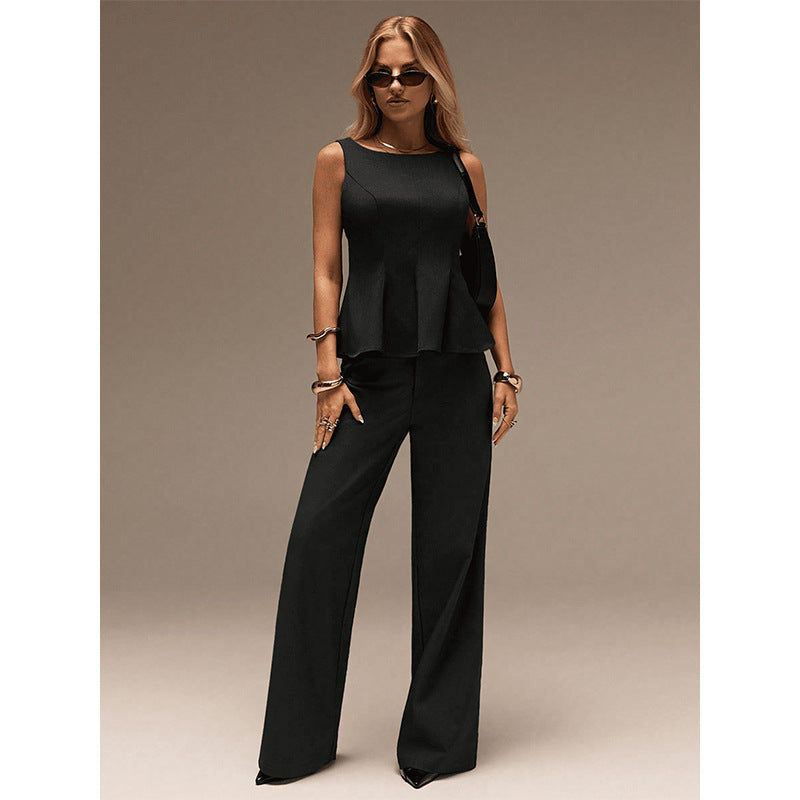 Women's Sleeveless Square Neck Top and Wide-Leg Pants
