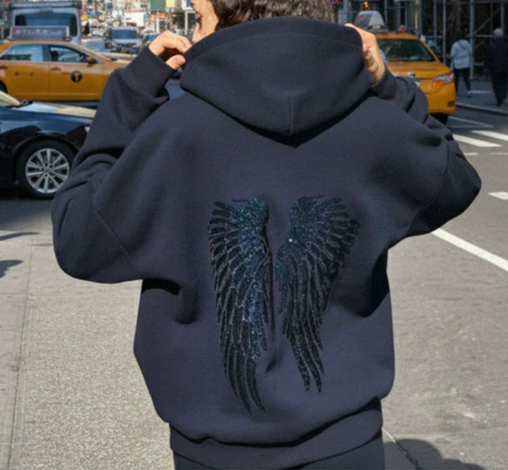 Sweet & Spicy Style Wings Sequin Casual Hoodie and Trousers
