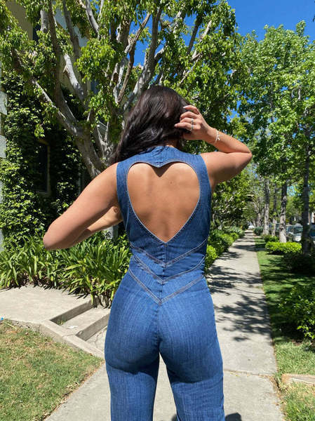 Slim-fit sleeveless denim jumpsuit