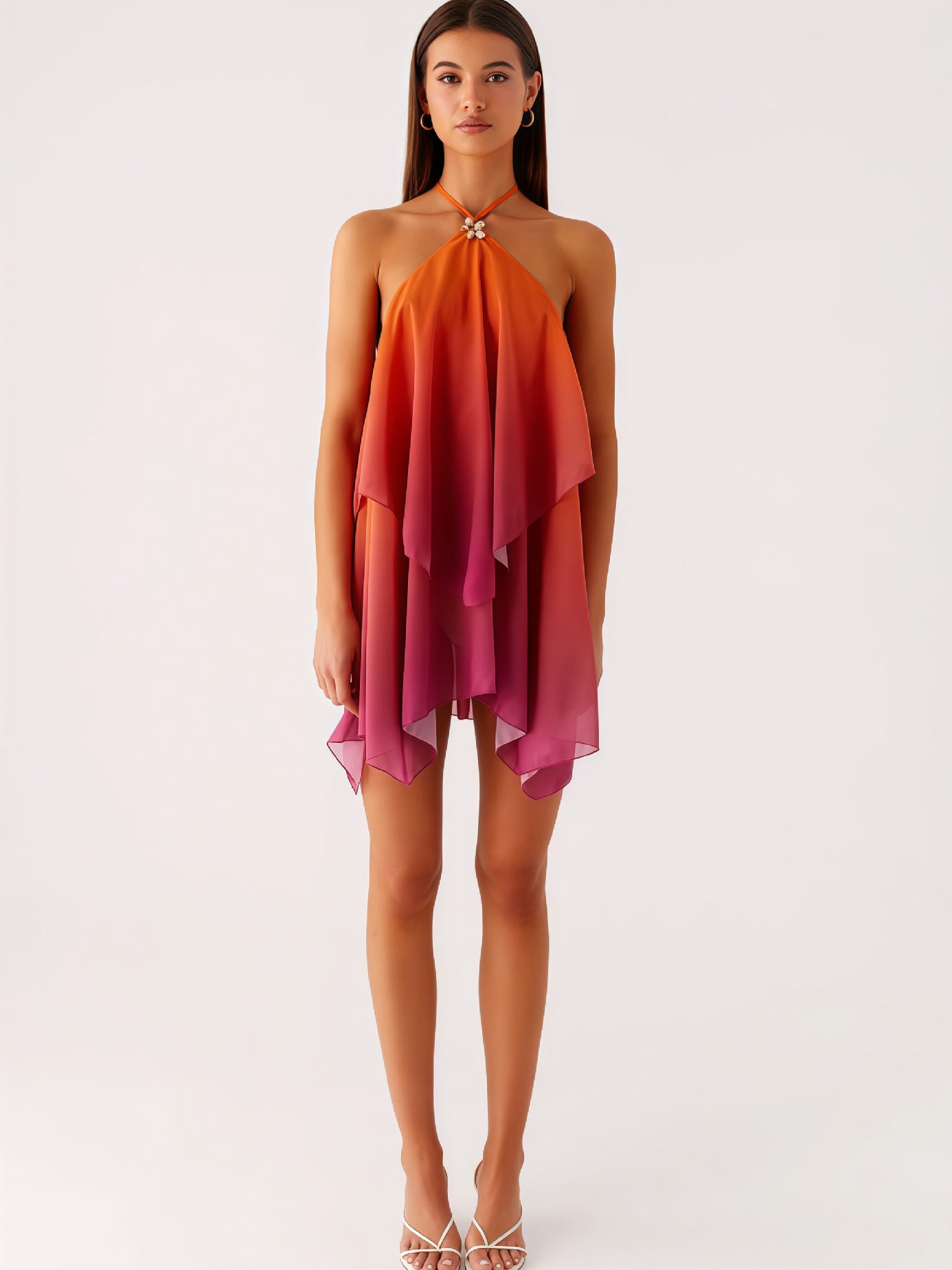 Halter Neck Gradient Mesh Dress