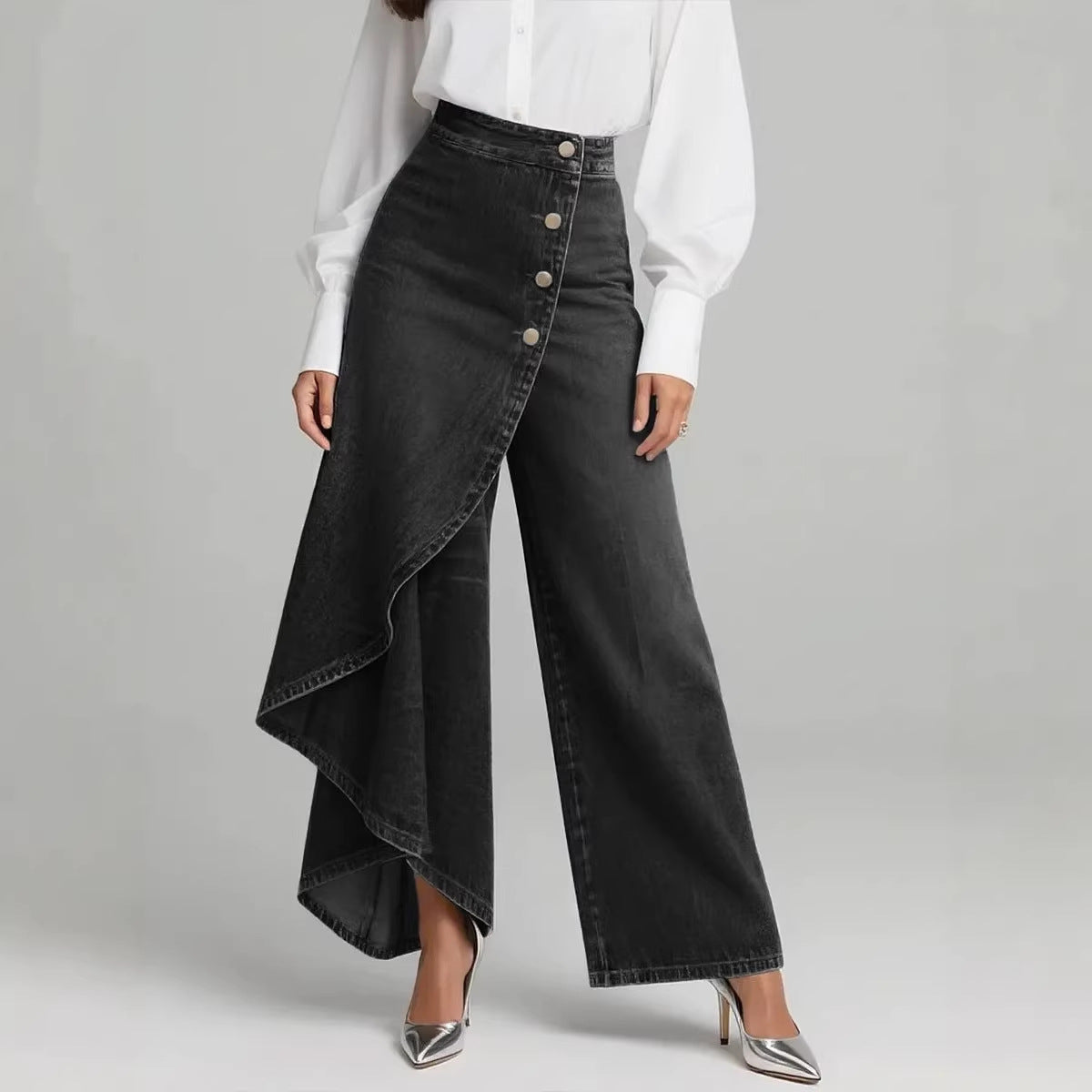 Printed Buttoned Wide Leg Pants