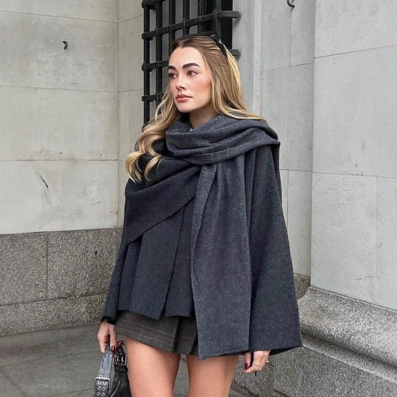 Asymmetrical Scarf Collar Knitted Jacket