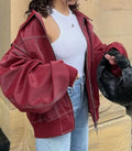 Retro Loose Fit Lapel Zipper Jacket