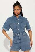 Women's Denim Jumpsuit with Stretch Waist