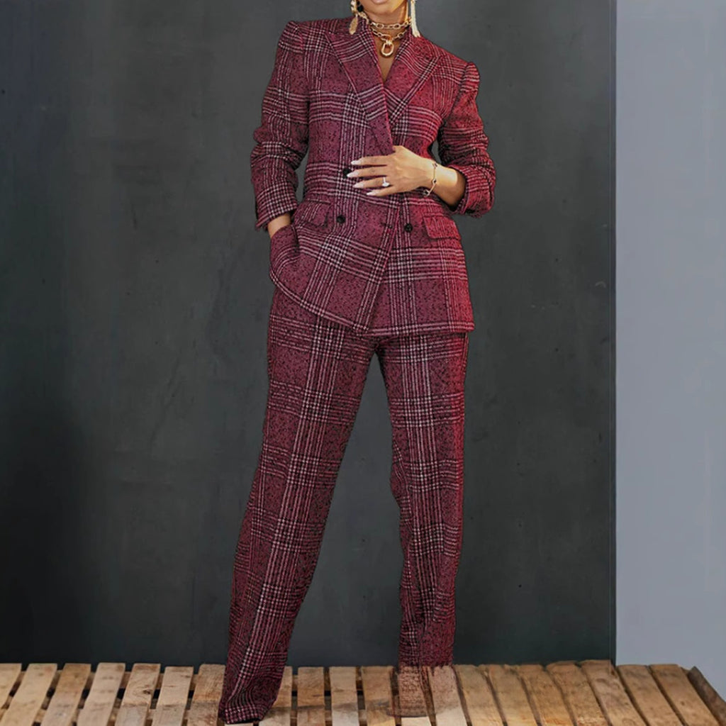 Women's plaid jacket pants
