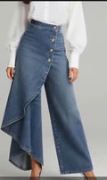 Printed Buttoned Wide Leg Pants