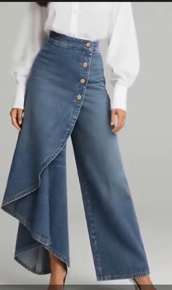 Printed Buttoned Wide Leg Pants