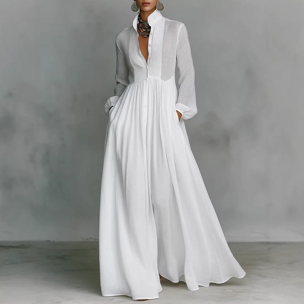 Elegant Pleated Long Sleeve Dress