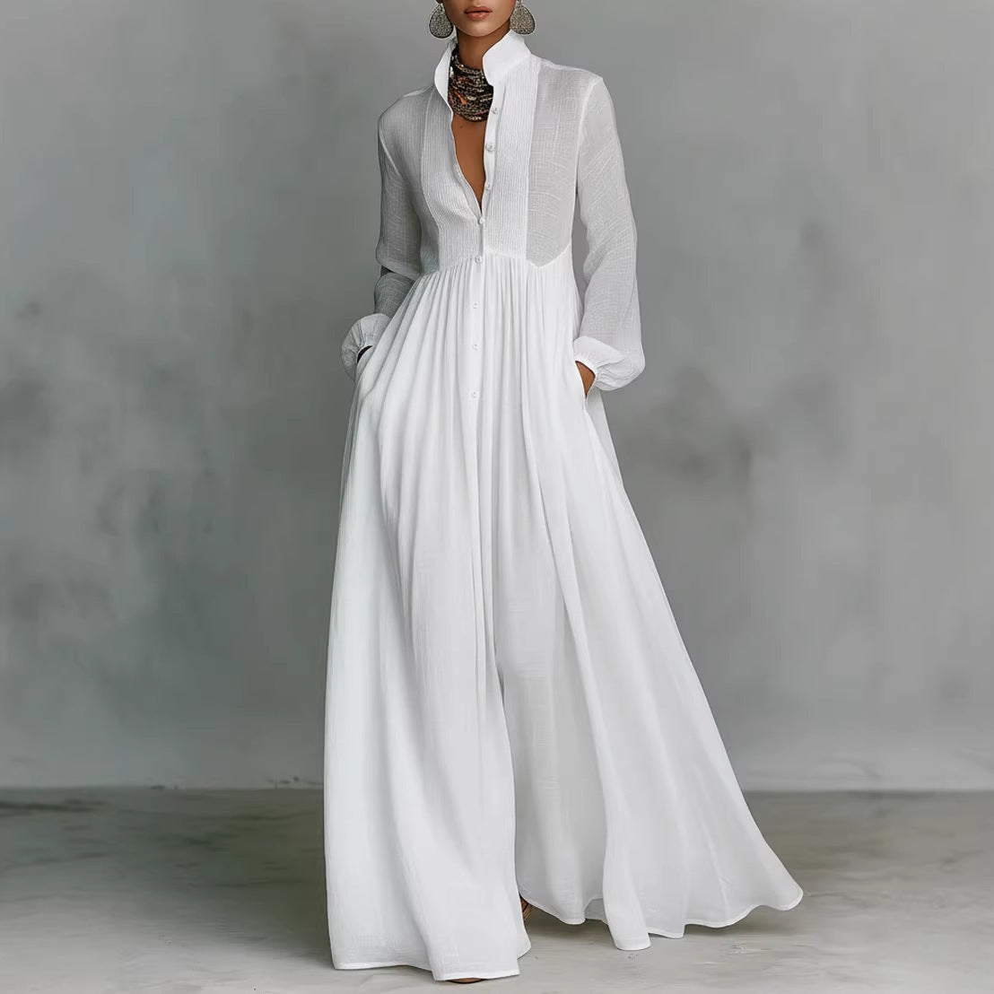 Elegant Pleated Long Sleeve Dress