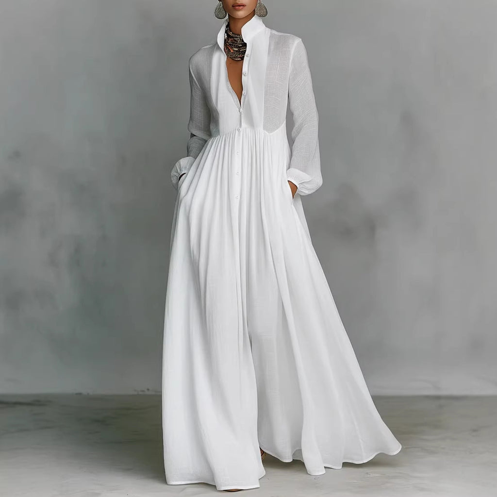 Elegant Pleated Long Sleeve Dress