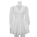 Womens V-Neck Long Sleeve A-Line Dress