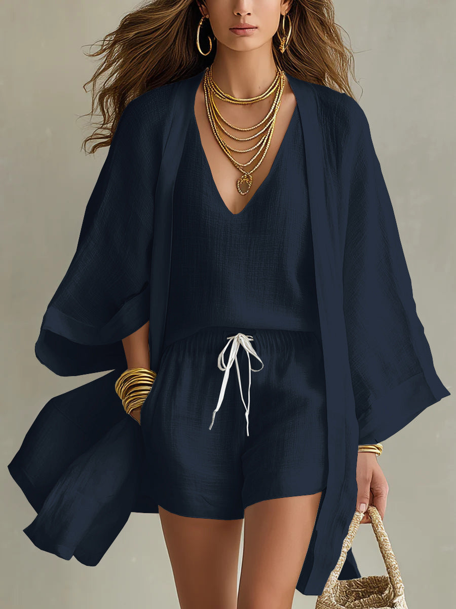 Sleeveless Cardigan Shorts Set