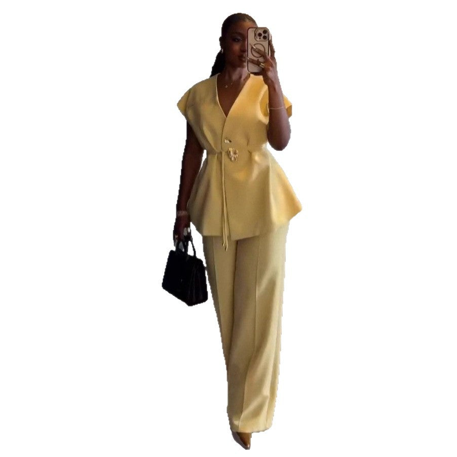 Womens V-Neck Sleeveless Top and Wide-Leg Pants