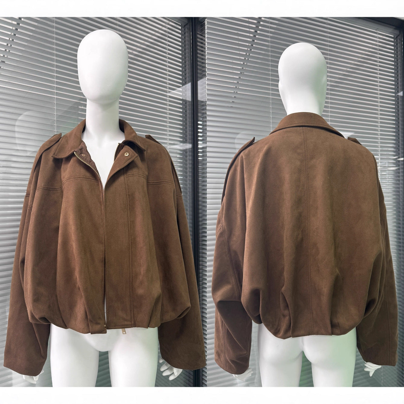 Womens Lapel Zipper Suede Jacket