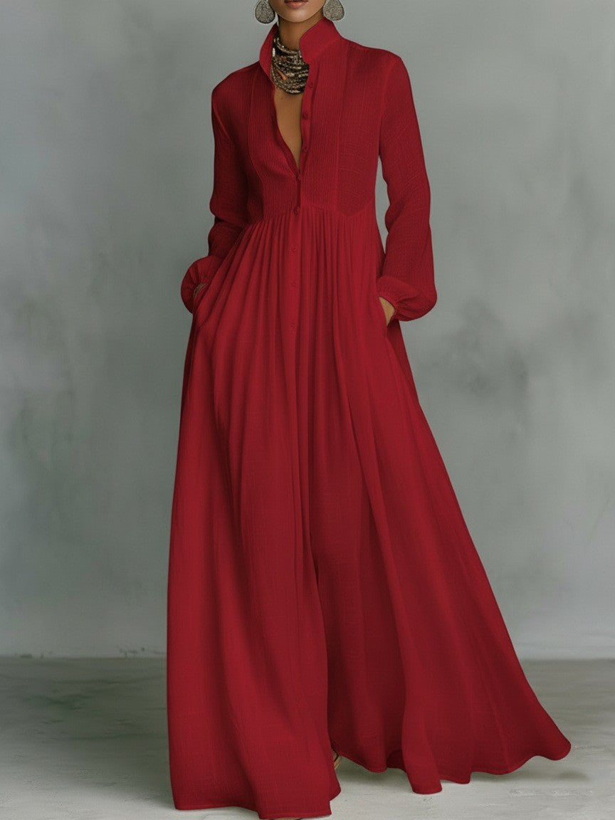 Elegant Pleated Long Sleeve Dress