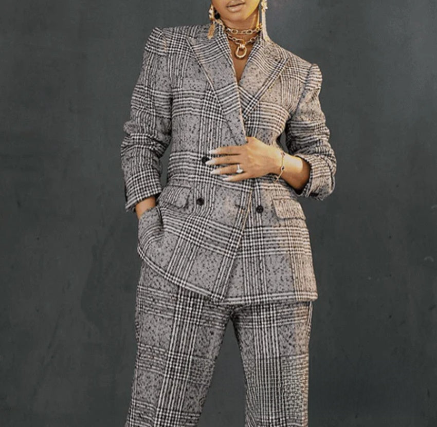 Women's plaid jacket pants