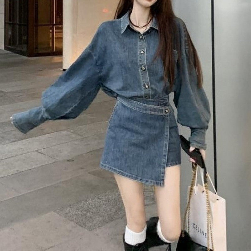 Women's Denim Shirt and Culottes Set