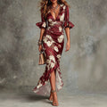Womens V-Neck Printed Slim Fit Dress